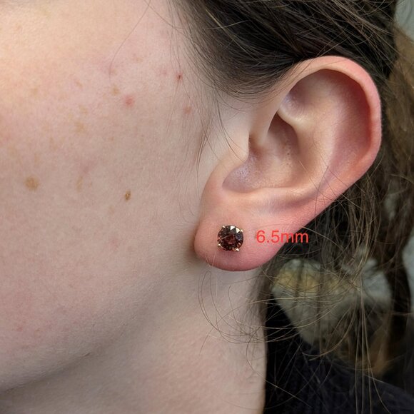 2.6cts Cambodian Red Zircon Stud Earrings in 14K Solid Gold | 6.5mm - Picture 3 of 9